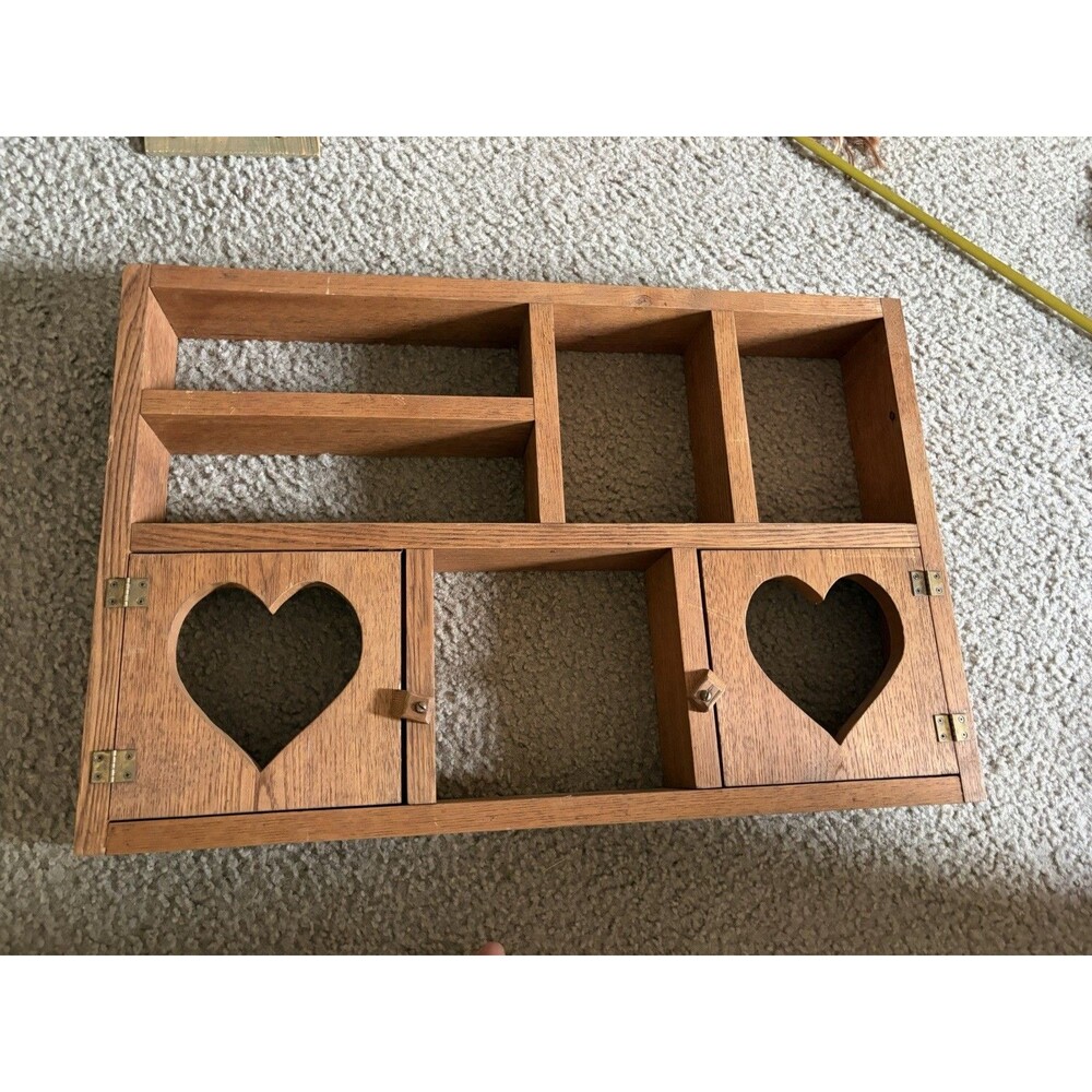 VTG Wood Heart Curio Cabinet Shelf Heart Cutout Cottage Core